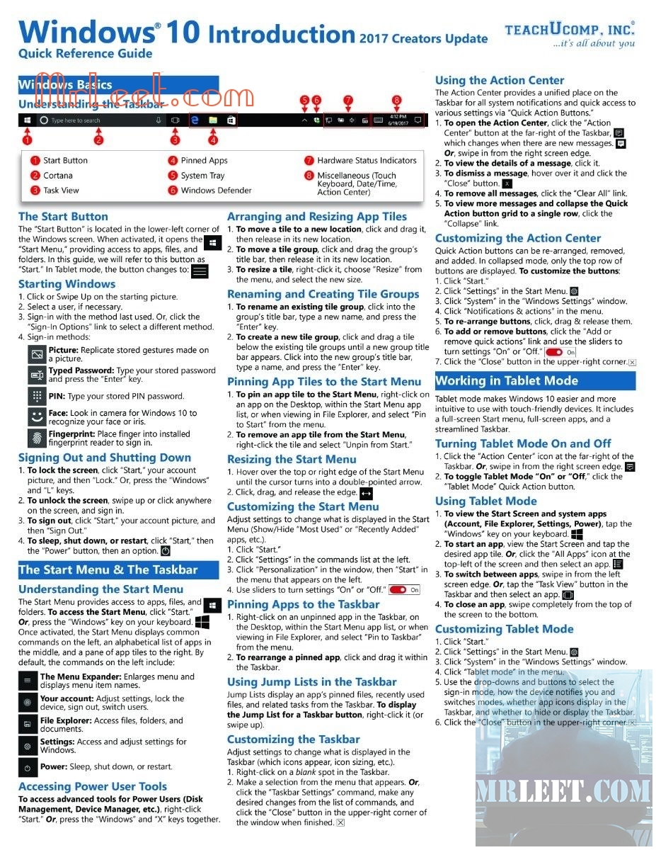  Windows 10 Introductory Training Tutorial Guide Quick Reference Cheat Sheet